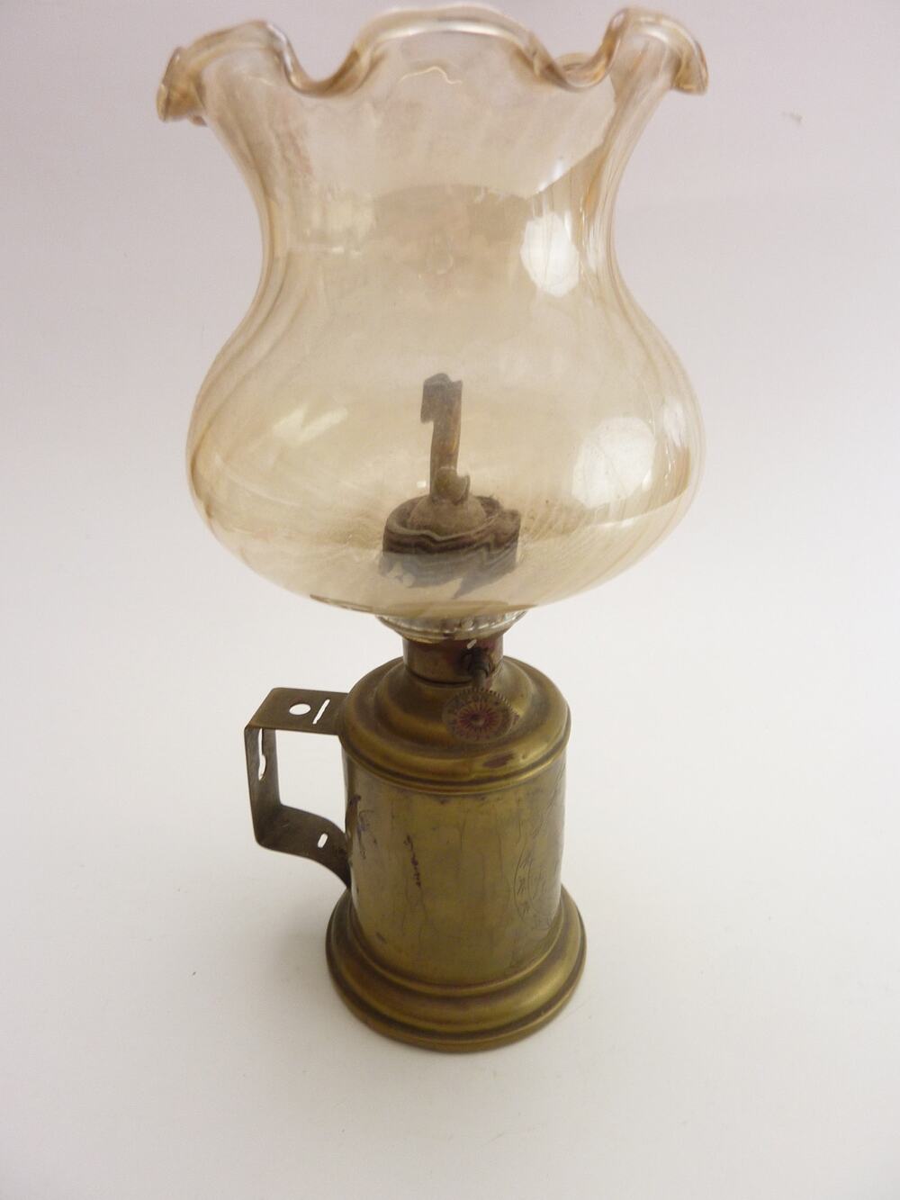 Vintage Miniature Brass Lamp Glass Hurricane Chimney Ruffled Shade